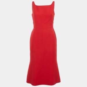 Dolce & Gabbana Red Wool Crepe Sleeveless Midi Dress M