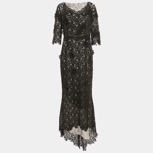 Pre Owned Dolce & Gabbana Black Floral Lace Long Sleeve Maxi Dress L