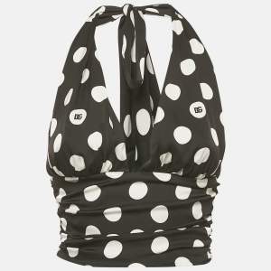 Pre Owned Dolce & Gabbana Black Polka Dots Print Silk Halter Neck Top S