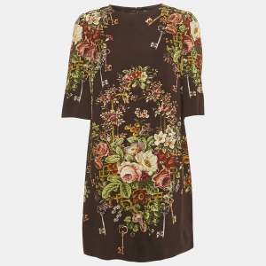 Pre Owned Dolce & Gabbana Burgundy Floral Print Crepe Short Dress L