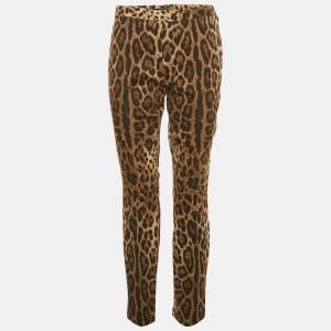 Pre Owned Dolce & Gabbana Brown Leopard Print Cotton Trousers L 