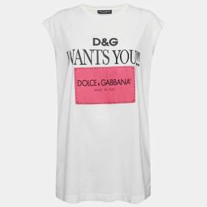 Pre Owned Dolce & Gabbana White Jersey Patch Work Sleeveless T-Shirt M