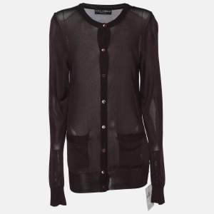 Pre Owned Dolce & Gabbana Brown Knit Fabric Long Sleeve Cardigan S