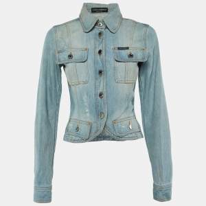 Pre Owned Dolce & Gabbana Blue Washed Denim Button Front Jacket S