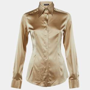 Pre Owned Dolce & Gabbana Beige Silk Satin Button Front Shirt S