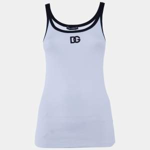 Dolce & Gabbana White Cotton Knit Contrast Detail Tank Top M