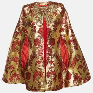 Dolce & Gabbana Gold & Red Bow Embellished Jacquard Cape M   