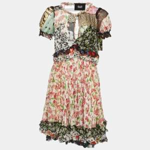 Dolce & Gabbana Multicolor Floral Printed Silk Ruffled Mini Dress S