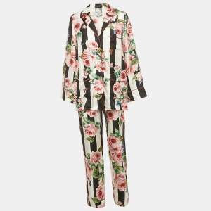 Dolce & Gabbana Multicolor Stipe Floral Print Silk Pajama Set M 