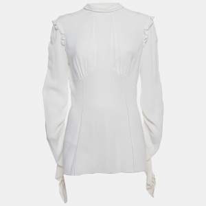 Pre Owned Dolce & Gabbana White Chiffon Ruffled Blouse L