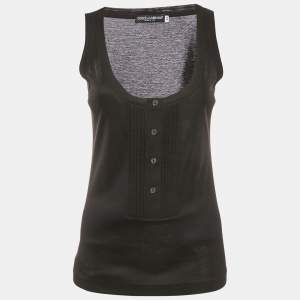 Pre Owned Dolce & Gabbana Black Stretch Cotton Pintuck Tank Top M