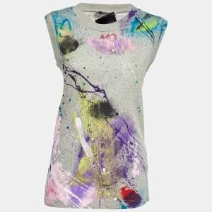 Dolce & Gabbana Grey Hand Painted Cotton Knit Limited Edition Tank Top S