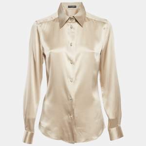 Dolce & Gabbana Cream Satin Button Detail Shirt M