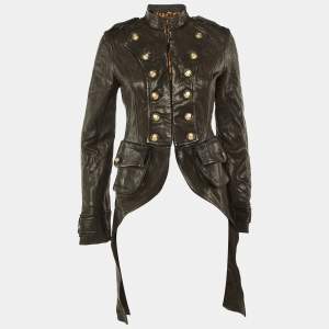 Dolce & Gabbana Black Leather Button Detail Tail Coat S