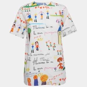 Pre Owned Dolce & Gabbana White Kid's Drawing Cotton Top S