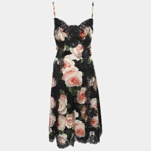 Dolce & Gabbana Multicolor Floral Print Silk Lace Dress M