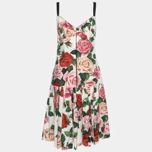 Pre Owned Dolce & Gabbana Multicolor Cotton Blend Floral Print Midi Dress M