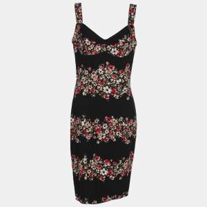 Dolce & Gabbana Black Floral Print Sleeveless Bodycon Dress M