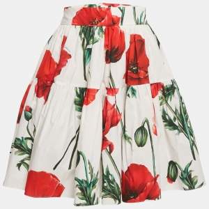 Dolce & Gabbana White Poppy Print Cotton Mini Skirt L