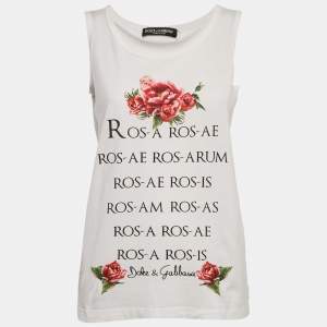 Pre Owned Dolce & Gabbana White Printed Cotton Tank Top XS
