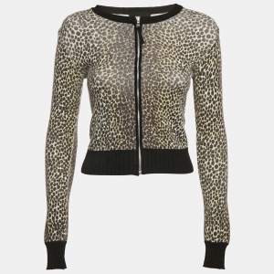 Dolce & Gabbana Brown Leopard Print Rib Knit Zip-Up Jacket XS