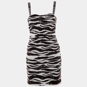 Pre Owned Dolce & Gabbana Monochrome Zebra Pattern Sequined Mini Dress S