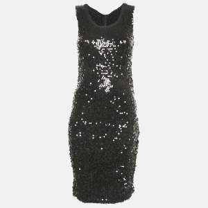 Dolce & Gabbana Black Sequin Mesh Sleeveless Short Dress S