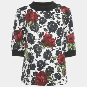 Pre Owned Dolce & Gabbana Black Rose Print Jacquard Jumper XS