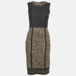 Pre Owned Dolce & Gabbana Black & Brown Tweed Sleeveless Short Dress S 