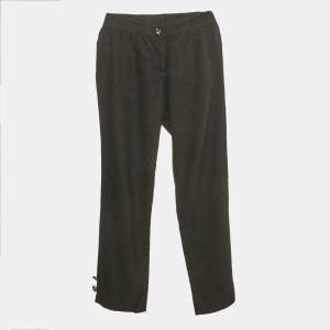 Dolce & Gabbana Dark Grey Wool Bejeweled Buttons Cropped Trousers S 