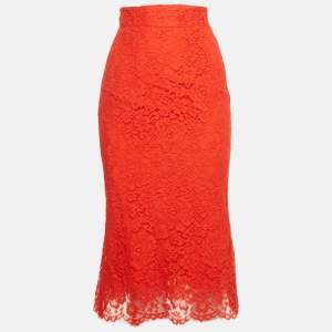 Dolce & Gabbana Red Lace Midi Skirt XS