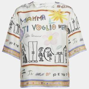 Dolce & Gabbana White Children Painting Silk Blouse M
