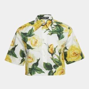 Pre Owned Dolce & Gabbana White Floral Print Cotton Cropped Shirt XS