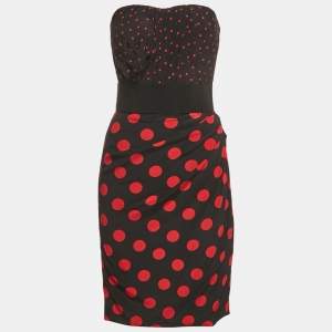 Pre Owned Dolce & Gabbana Black Polka Dots Print Silk Strapless Mini Dress M