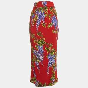 Pre Owned Dolce & Gabbana Red Floral Print Crepe Floral Print Maxi Skirt M