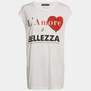 مملوكة مسبقًا Dolce & Gabbana White Bellezza Print Jersey Sleeveless T-Shirt S