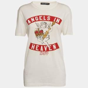 Pre Owned Dolce & Gabbana Off-White Printed Jersey T-Shirt M