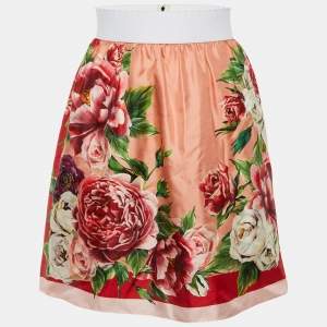 Pre Owned Dolce & Gabbana Pink Floral Printed Silk Mini Skirt M
