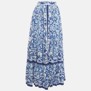 Pre Owned Dolce & Gabbana Blue Majolica Print Poplin Maxi Skirt M