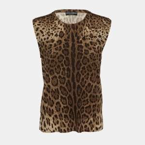 Pre Owned Dolce & Gabbana Brown Leopard Print Wool Sweater XL