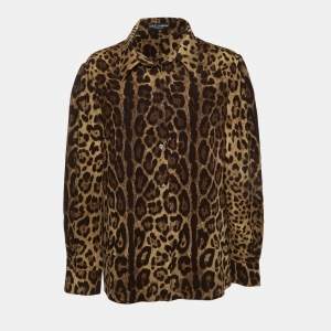 Pre Owned Dolce & Gabbana Brown Animal Print Silk Shirt Blouse XL