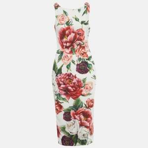Pre Owned Dolce & Gabbana White Rose Print Crepe Short Dress S