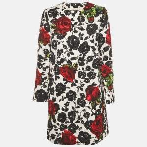 Pre Owned Dolce & Gabbana White Floral Jacquard Mid Length Coat S 