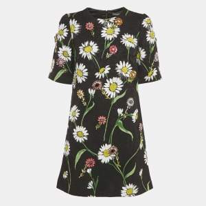 Pre Owned Dolce & Gabbana Black Floral Jacquard Crystal Detail Mini Dress M