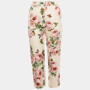 Pre Owned Dolce & Gabbana Pink Rose Print Jacquard Trousers M