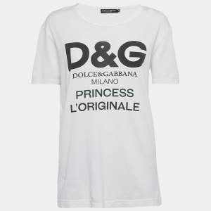 Pre Owned Dolce & Gabbana White Logo Print Cotton Crew Neck T-Shirt S