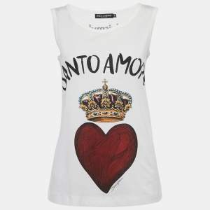 Pre Owned قميص دولتشي أند غابانا توب حياكة قطنية مطبوعة بيضاء مقاس متوسط