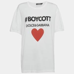 Pre Owned Dolce & Gabbana White Logo Boycott Cotton T-Shirt L