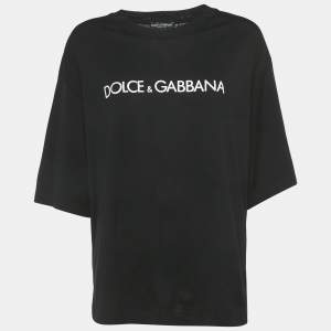 Pre Owned Dolce & Gabbana Black Logo Print Cotton Crewneck T-Shirt XL