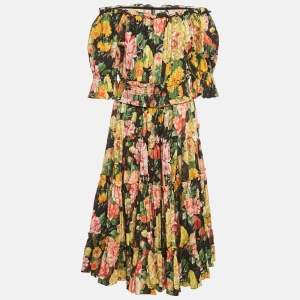 Pre Owned Dolce & Gabbana Multicolor Floral Print Cotton Tiered Midi Dress L